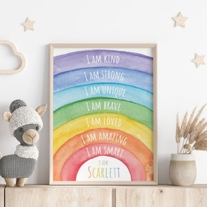 Positive Affirmation Poster - Motivation - Rainbow - Kids Print, Kids Poster, Children Print, Custom Nursery Decor, Bright, Watercolour