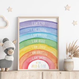 Póster de afirmación positiva - Motivación - Arcoíris - Impresión para niños, Póster para niños, Impresión para niños, Decoración infantil personalizada, Póster para niños