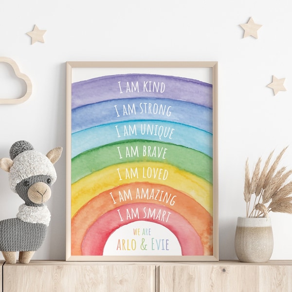 Positive Affirmation Poster - Motivation - Rainbow - Kids Print, Kids Poster, Children Print, Custom Nursery Decor, Children Poster