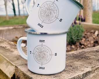Personalized Adventure Enamel Mug, Rustic Wedding Gift, Tin Anniversary