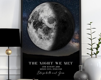 Moon Night Sky Personalised Print, The Night We Met, Night Sky Anniversary Gift, Moon Print Valentines Day or Anniversary, Wedding Print