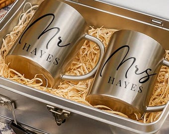 11th Anniversary Gift, Mr and Mrs Mugs, Husband Anniversary, Steel
