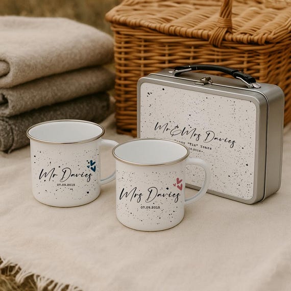 10 Year Anniversary Tin and Cup Set, Tin Years Gift Set, Ten Year Anniversary, Gift for Wife, Mr and Mrs Gift, 10 Year Anniversary Box, Gift