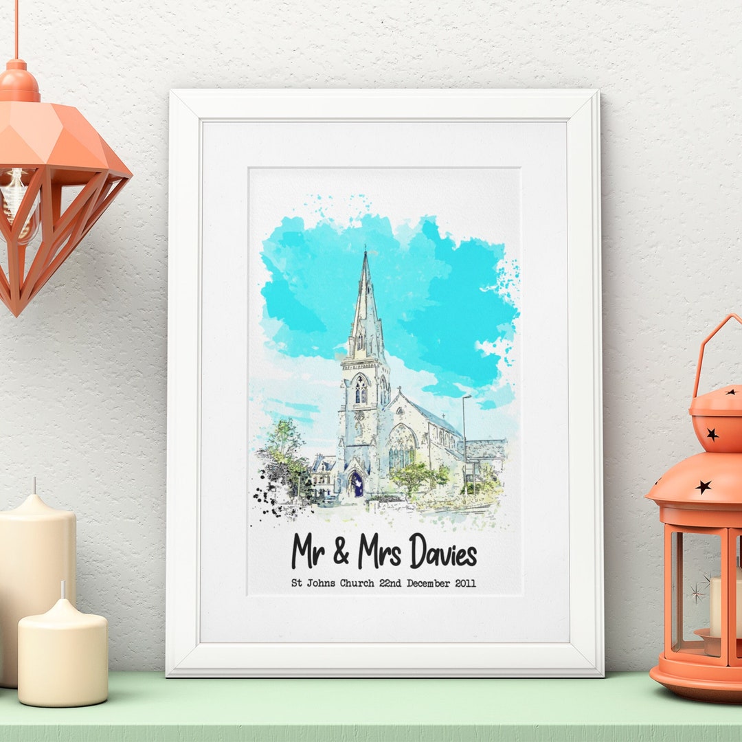 Custom Watercolor Wedding Venue Print, Anniversary Gift - Etsy