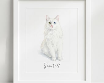 Custom Pet Portrait, Hand-Drawn Watercolor, Cat Drawing From Photo, Dog Portrait