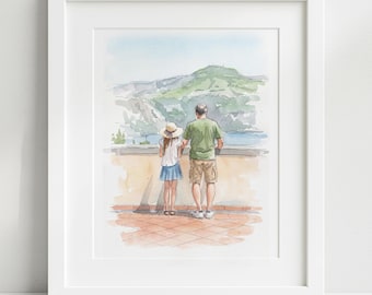 Custom Personalised Family Portrait – Watercolour Style, Wedding Portrait, Painting from Photo, Wife Husband Gift, Valentines Day Gift