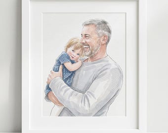 Custom Hand-Drawn Watercolor Portrait, Gift for Her, Couple Proposal Drawing, Boyfriend Gift, Pet Portraits