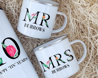 Personalized Tin Anniversary Mug & Flask Set, 10 Year Gift