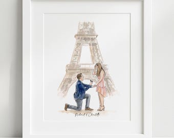Custom Couple Portrait, Engagement Watercolor Art, Proposal Gift