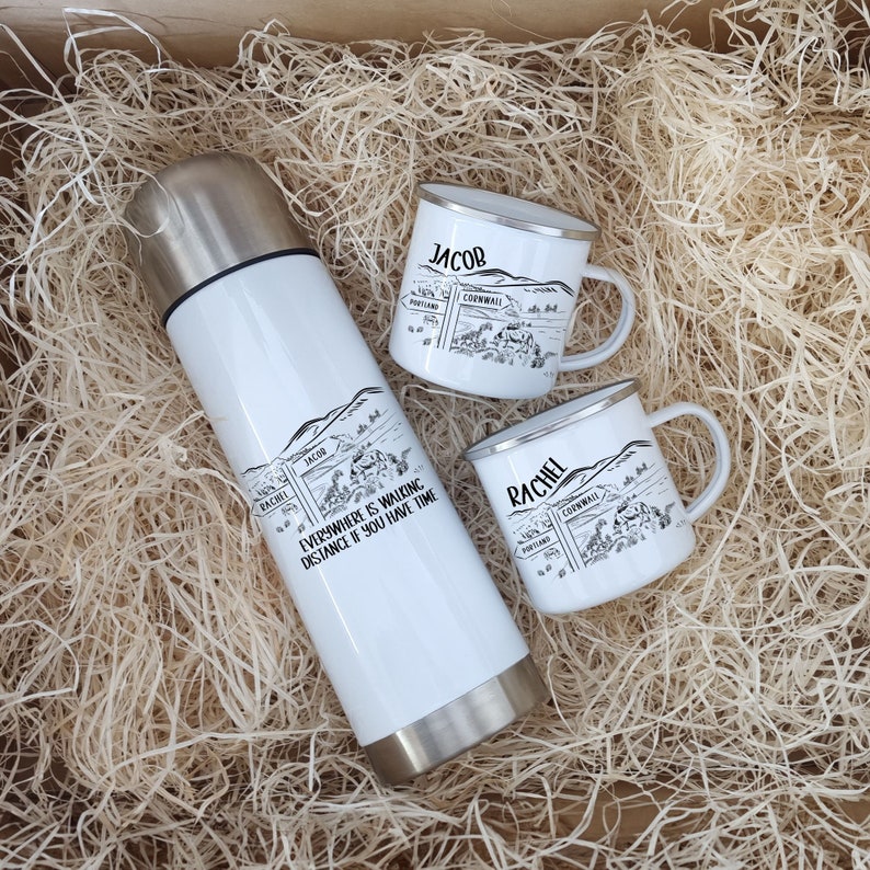 Walkers Mug and Flask Set, Personalised Hiking Gift, Hiking Flask, Personalised Walkers Mugs, Walker Gift, British Walking, Countryside Walk image 1