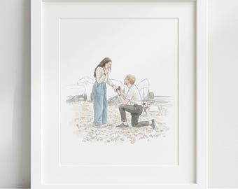 Couple Proposal Portrait, Watercolor Painting, Custom Portrait From Photo, Engagement Gift, Gift for Couples, Valentines Gift For Him
