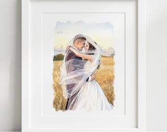 Personalised Watercolor Portrait from Photo, Anniversary Gift, Wedding Drawing