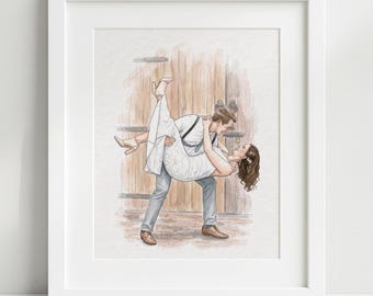 Custom Hand-Drawn Watercolor Portrait, Gift for Her, Couple Proposal Drawing, Boyfriend Gift, Girlfriend Birthday