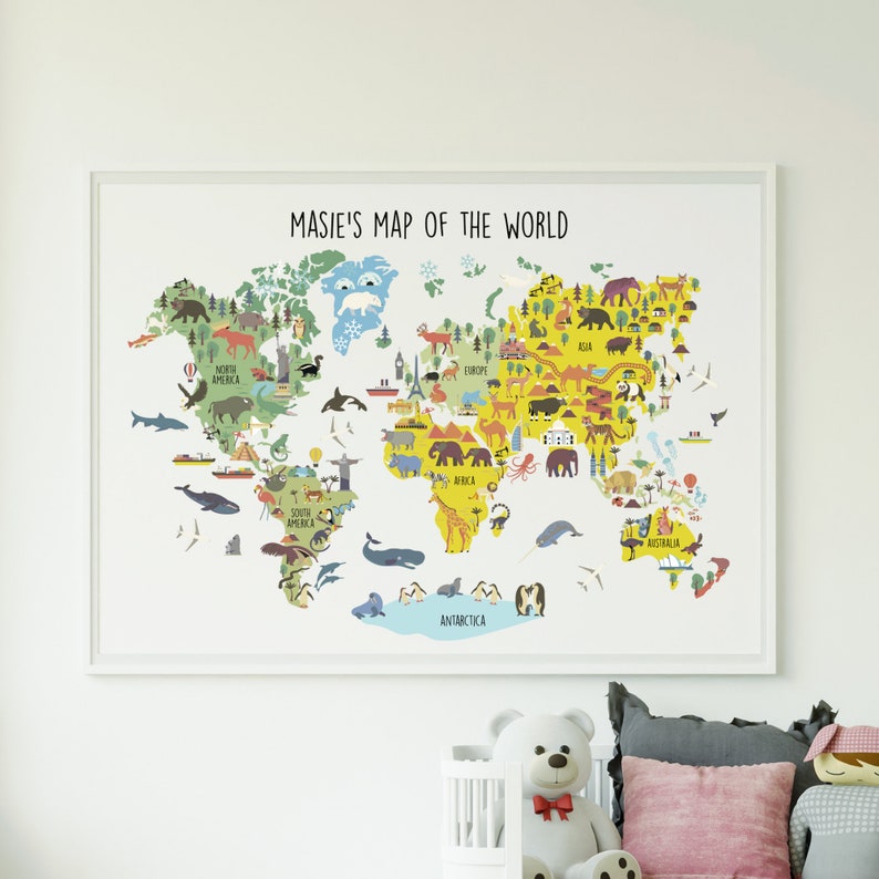 Personalised World Map Print Nursery Wall Art Nursery Etsy UK