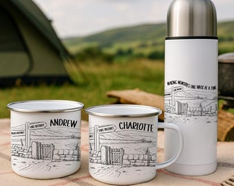 Personalised Hiking Mug and Flask Set: Camping Couple Gift, Walking, Peak Lake District