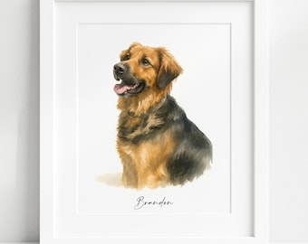Custom Dog Portrait – Watercolour Pet Art from Photo, Personalised Memorial Gift,Keepsake