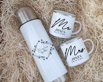 Personalised 10th Anniversary Tin Flask and Mug Set