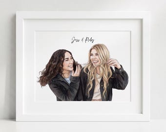 Best Friend Gift, Custom Portrait, Painting from Photo, Friends Prints, Birthday Gift for Her, Unique Gift for Him, Hand Drawn Illustration