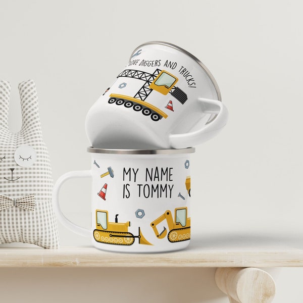 Digger Mug, Diggers & Trucks, Kids Mug, Personalised Mug, Hot Chocolate Mug, Christmas Eve