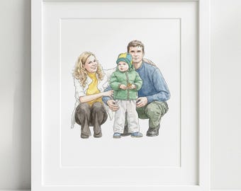 Personalised Watercolor Portrait from Photo: Custom Family Art, Couple Gift, Pet Drawing