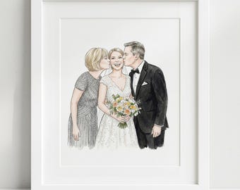 Custom Bride and Mother Portrait, Mother and Daughter Watercolor Drawing, Mother of Bride wedding gift, Portrait art mother of bride