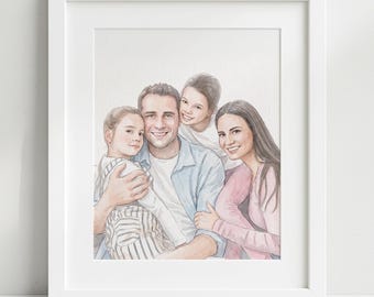 Personalised Watercolour Painting Style Art Print: Family Portrait Custom Framed Photo