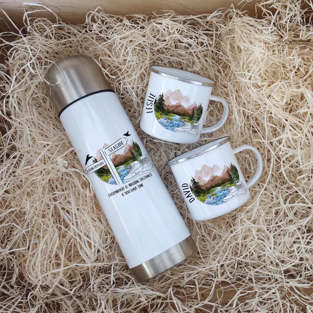 Walkers Mug and Flask Set, Trail Walking Gift, Personalised Hiking