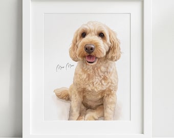 Custom Dog Portrait – Hand-drawn Watercolour Pet Art print painting from Photo | Personalised Memorial Gift | Keepsake