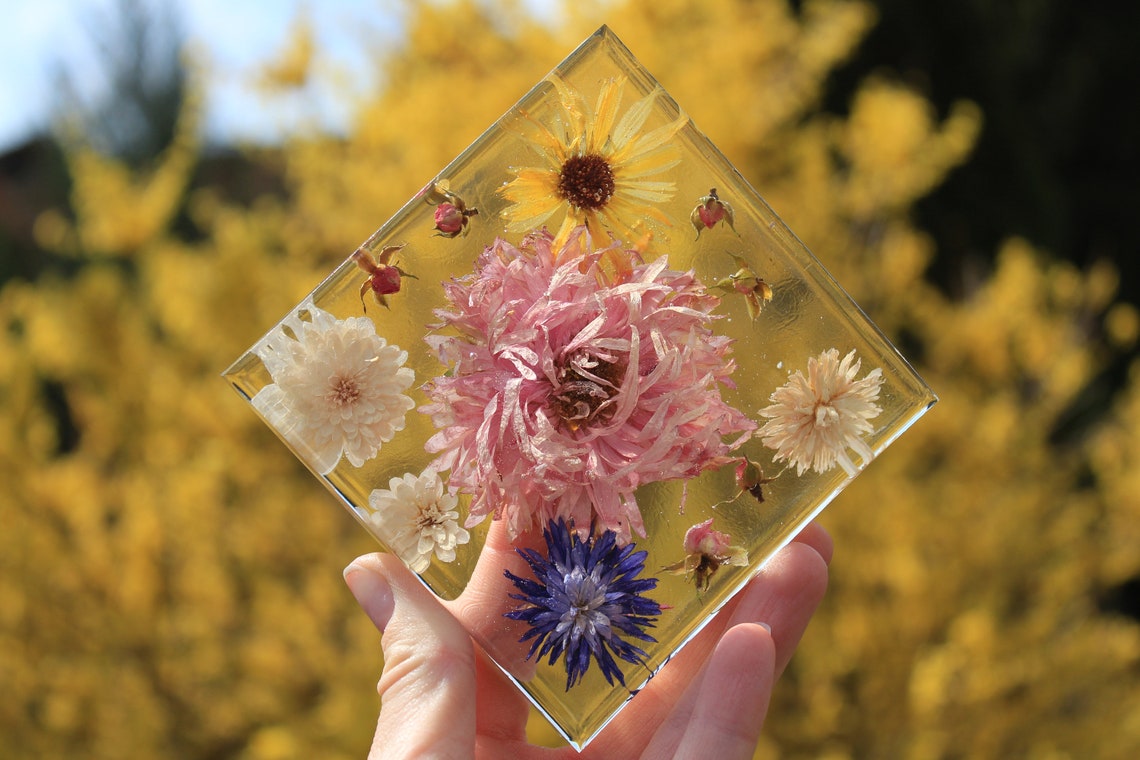 Real Preserved Flowers in Resin, Rose, Asters, Calendula in Resin