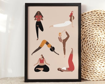 Cartel de yoga de niña negra, cartel de pose de yoga, impresión de arte de yoga, arte de pared de yoga de mujer, impresión de arte de amante de yoga, impresión de yoga ilustrada, impresión de yoga de meditación
