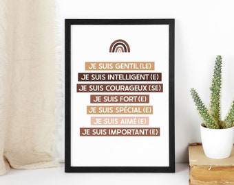 Je Suis Gentil Intelligent Courageux Poster,Educational Classroom Print,French Classroom Decor,Skin Tones Art Print,Diversity Classroom Art