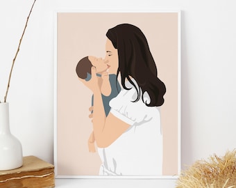 Gift for Mothers Day,Custom Mom Gift,Personalized Mother Baby Poster,Custom Motherhood Portrait,Baby Birthday Gift,Mutter und Baby Geschenk