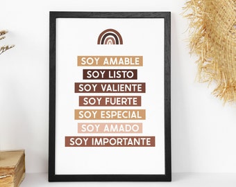 Soy Amable Listo Valiente Fuerte Especial Poster,Spanish Classroom Print,Diversity Inclusion Classroom Poster,Skin Tone Educational Wall Art