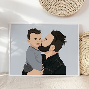 Regalo personalizado para el Día del Padre, Retrato personalizado de padre, Póster personalizado para padre e hijo, Regalo personalizado de cumpleaños para bebé, Regalo para padre e hijo