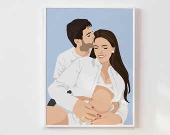 Custom Family Portrait,Personalized Pregnant Couple Poster,Custom Pregnant Woman Portrait,Custom Babyshower Gift,Porträt Schwangeren Paares