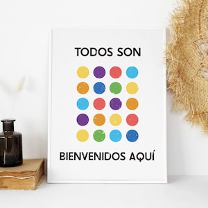 Todos Son Bienvenidos Aqui Poster,All Are Welcome Print,Spanish Classroom Poster,Rainbow  Educational Print,Inclusive Classroom Wall Art