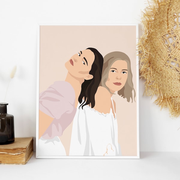 Cadeau personnalisé du meilleur ami, affiche personnalisée de sœur, portrait personnalisé du meilleur ami, portrait personnalisé pour un ami, Beste Freundin Geschenk