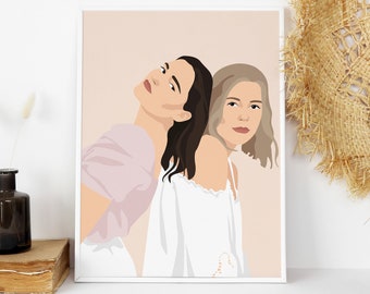 Cadeau personnalisé du meilleur ami, affiche personnalisée de sœur, portrait personnalisé du meilleur ami, portrait personnalisé pour un ami, Beste Freundin Geschenk