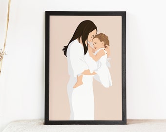 Custom Mother Portrait,Personalized Mother & Baby Poster,Custom Motherhood Portrait,Custom Baby Birthday Gift,Mutter und Baby Geschenk