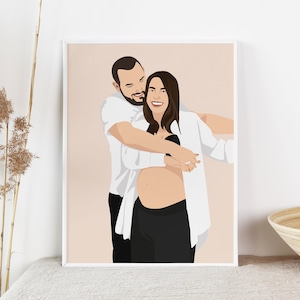 Portret rodzinny Niestandardowy plakat pary w ciąży Spersonalizowany portret kobiety w ciąży Niestandardowy prezent na baby shower Porträt Schwangeren Paares