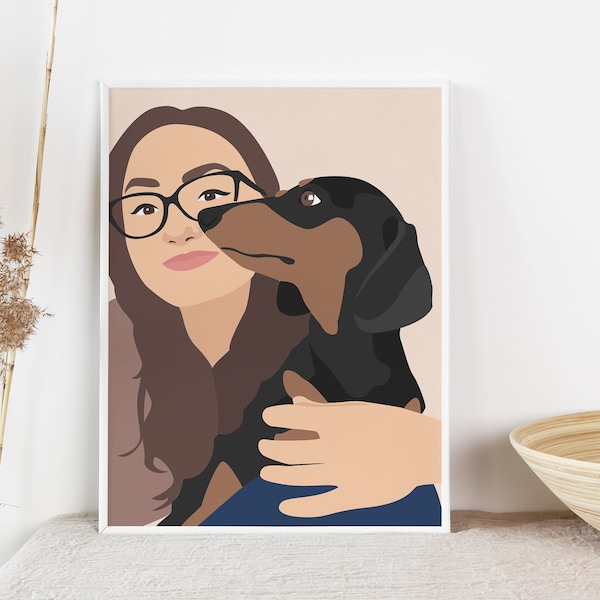 Aangepaste huisdier & eigenaar illustratie, familie hond portret, cadeau voor huisdier eigenaar, aangepaste familie cadeau, Hundeportrait Personalisiert, cadeau voor hondeneigenaar