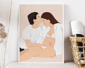 Custom Family Portrait,Personalized Pregnant Couple Poster,Custom Pregnant Woman Portrait,Custom Babyshower Gift,Porträt Schwangeren Paares