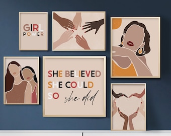 Feministische Poster Bundle,Feministische Galeriewand,Empowered Women Poster Set,Girl Power Poster Set,Boho Feministische Kunst,Feministische Kinderzimmer Art Set