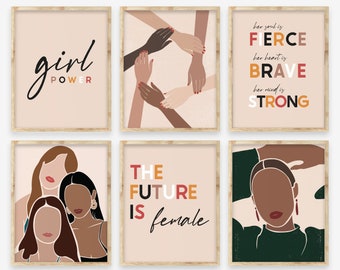 Feministische Poster Bundle,Feministische Galeriewand,Empowered Women Poster Set,Girl Power Poster Set,Boho Feministische Kunst,Feministische Kinderzimmer Art Set