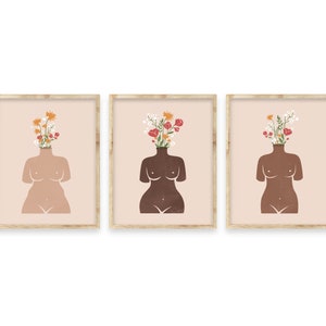 Arte de empoderamiento femenino, impresión de arte de cuerpo de flores, cartel de jarrón de cuerpo femenino, arte de pared positivo del cuerpo, ilustración de jarrón de cuerpo femenino, impresión inclusiva