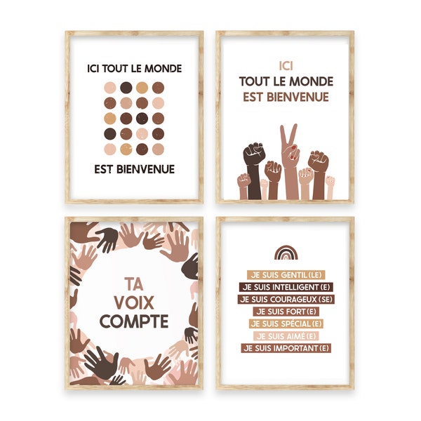 French Classroom Decor,Diversity Poster Bundle,Equality Set of 4 Prints,Equality Poster Bundle,Human Equality Print,Inclusive Classroom Art