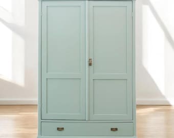 Antiker Kleiderschrank Zartgrün | Vintage Landhausstil Schrank | Massivholz Schrank | 129x53x197 cm