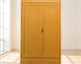 Vintage Kleiderschrank Sonnengelb | Antiker Landhausstil Schrank | Massivholz Schrank 113x44x196 cm