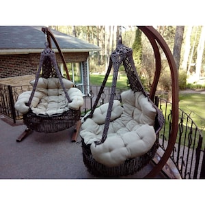 Hammock Swing Chair (50 inches diameter) with Wooden stand,Macrame Swing Chair,  Bohemian Hanging Chair, Macrame Hammock Chair