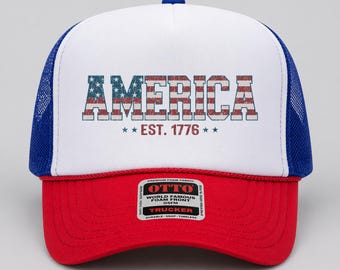 America Trucker Hat USA Flag Patriotic Cap 1776 Vintage Style Fourth of July Hat Adjustable Snapback Retro USA Gift for Men Women